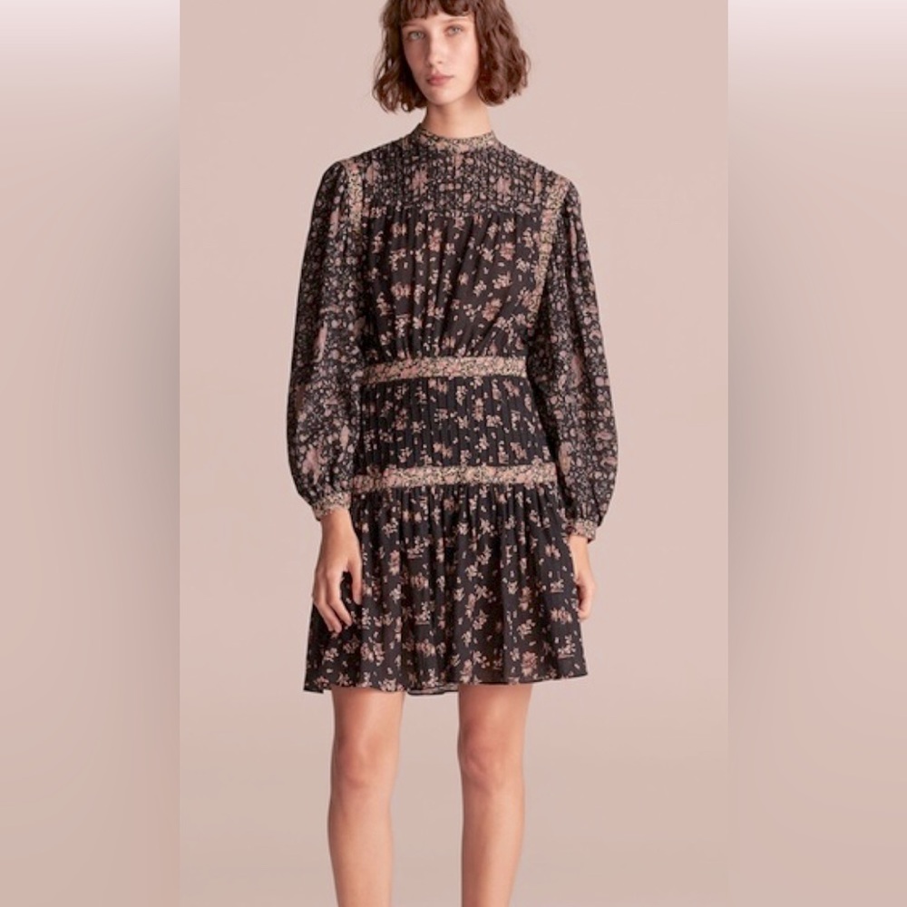 Rebecca Taylor Cotton Black Floral Dress L